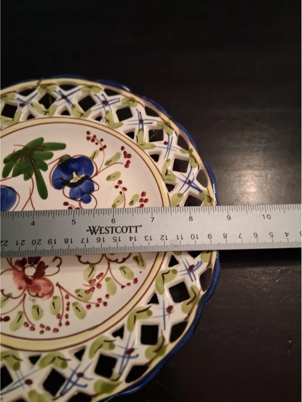 Hand-Painted Ceramic Wall Plate with Floral Design